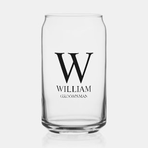 Personalised Groomsmen Monogram & Name Can Glass