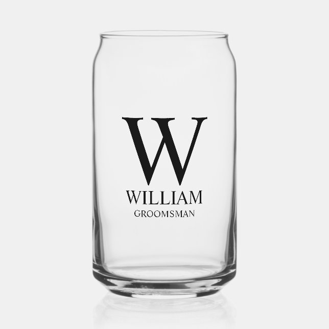 Personalised Groomsmen Monogram & Name Can Glass (Front)