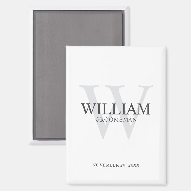 Personalised Groomsmen Monogram & Name Magnet (Front/Back)