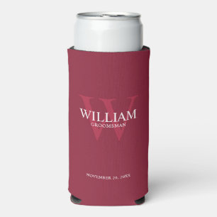 Personalised Groomsmen Monogram & Name Seltzer Can Cooler