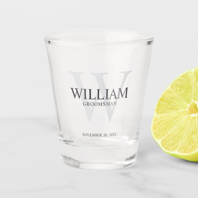 Personalised Groomsmen Monogram & Name Shot Glass (Front)