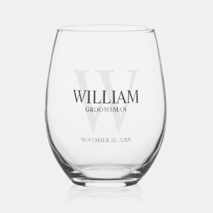 Personalised Groomsmen Monogram & Name Stemless Wine Glass
