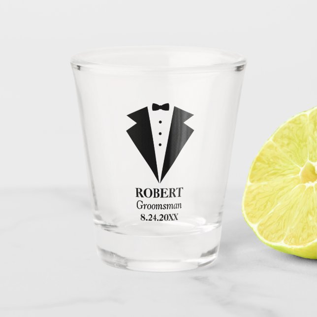 Personalised Groomsmen Tuxedo Shot Glass (Front)
