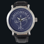 Personalised Groomsmen Watch<br><div class="desc">Contemporary,  modern,  unique navy blue wedding Groomsman gift with monogram - initials,  name and trendy handwritten calligraphy script.</div>