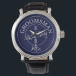 Personalised Groomsmen Watch<br><div class="desc">Contemporary, modern, unique navy blue wedding Groomsman gift with monogram - initials, name and trendy handwritten calligraphy script.</div>