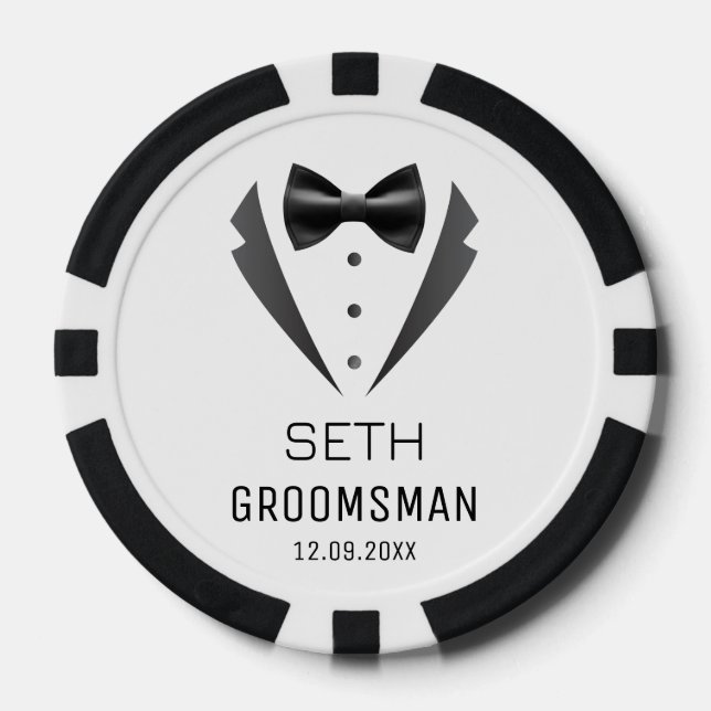 Personalised Groomsmen Wedding Tuxedo Monogram Poker Chips (Front)