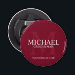 Personalised Groomsmen's name and monogram Bottle Opener<br><div class="desc">Add a personal touch to your wedding with personalised groomsmen bottle opener. This bottle opener features personalised groomsman's name with title and wedding date in white and monogram in light burgundy red as background, in classic serif font style, on burgundy red background. Also perfect for best man, father of the...</div>