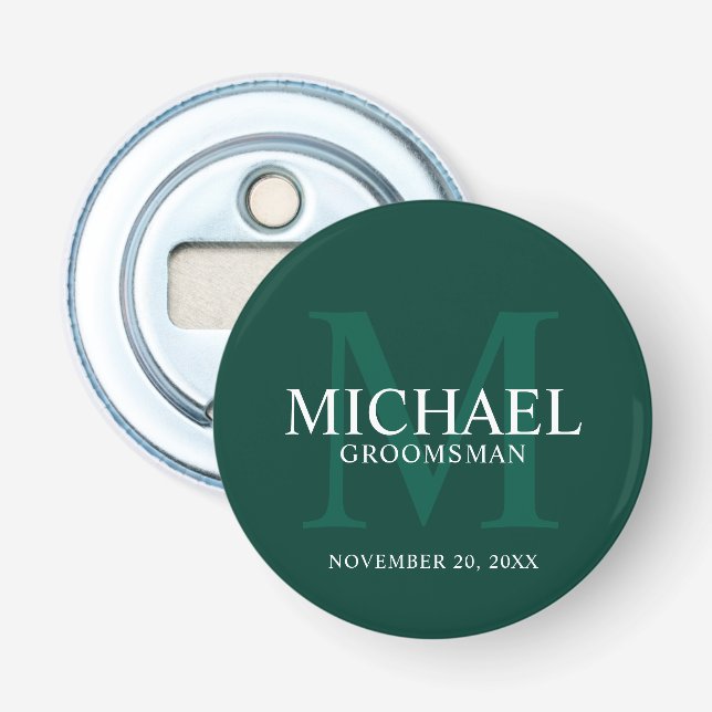 Personalised Groomsmen's name and monogram Bottle Opener (Front)