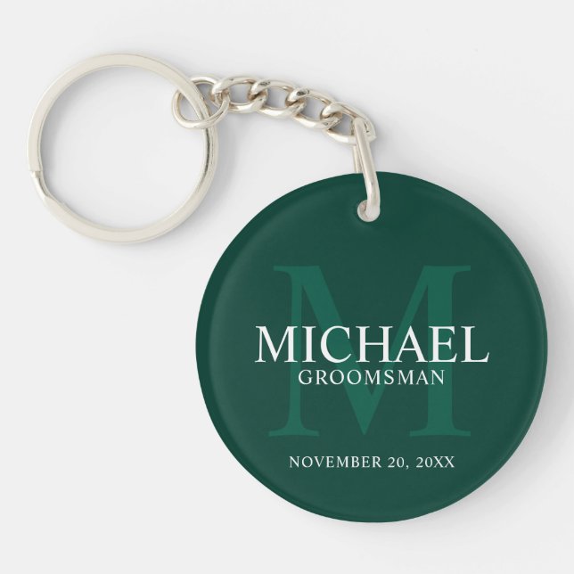 Personalised Groomsmen's name and monogram Key Ring (Front)