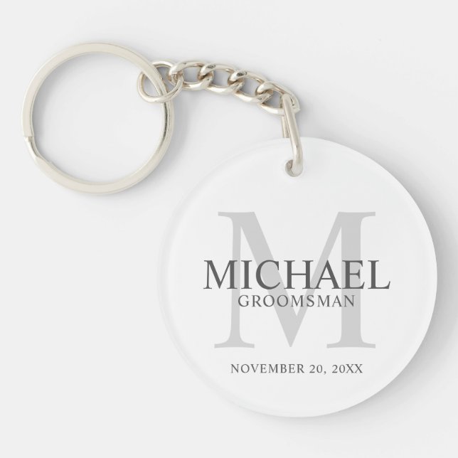 Personalised Groomsmen's name and monogram Key Ring (Front)