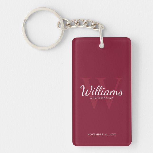 Personalised Groomsmen's name and Monogram  Key Ring (Front)