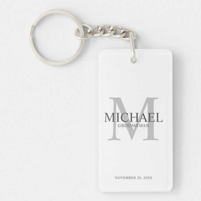 Personalised Groomsmen's name and monogram Key Ring (Front)