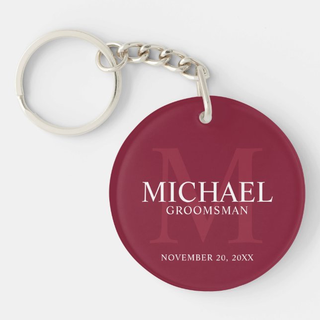 Personalised Groomsmen's name and monogram Key Ring (Front)