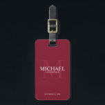 Personalised Groomsmen's name and monogram Luggage Tag<br><div class="desc">Add a personal touch to your wedding with personalised groomsmen luggage tag. This luggage tag features personalised groomsman's name with title and wedding date in white and monogram in light burgundy red as background, in classic serif font style, on burgundy red background. Also perfect for best man, father of the...</div>