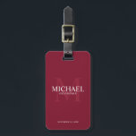 Personalised Groomsmen's name and monogram Luggage Tag<br><div class="desc">Add a personal touch to your wedding with personalised groomsmen luggage tag. This luggage tag features personalised groomsman's name with title and wedding date in white and monogram in light burgundy red as background, in classic serif font style, on burgundy red background. Also perfect for best man, father of the...</div>