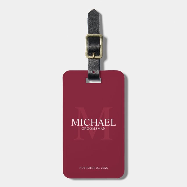 Personalised Groomsmen's name and monogram Luggage Tag (Front Vertical)