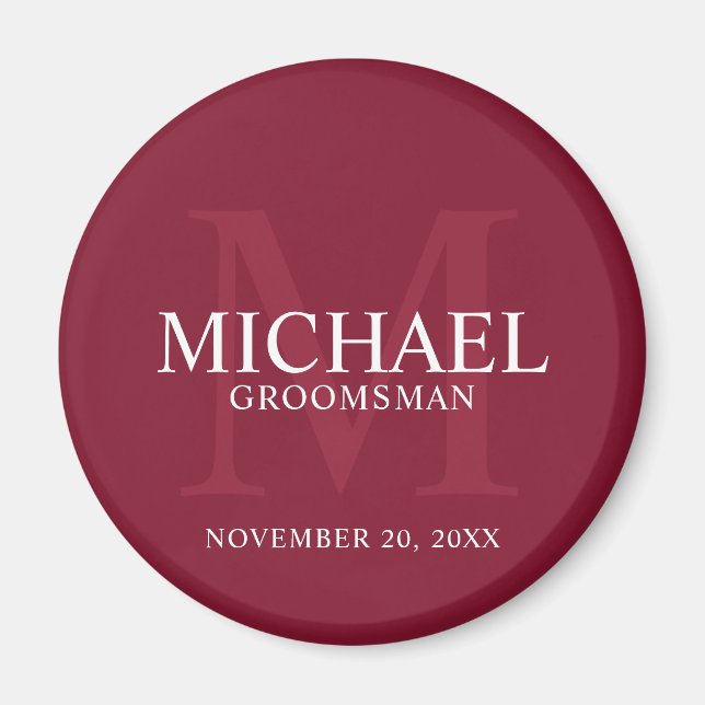 Personalised Groomsmen's name and monogram Magnet (Front)