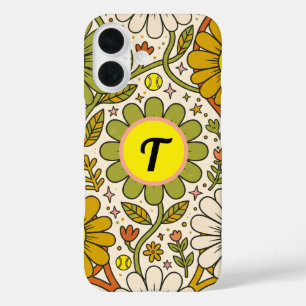 Personalised Groovy Floral Tennis Monogram iPhone 16 Case