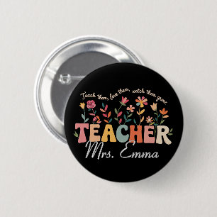 Personalised Groovy Flowers Teacher Custom Gift 6 Cm Round Badge