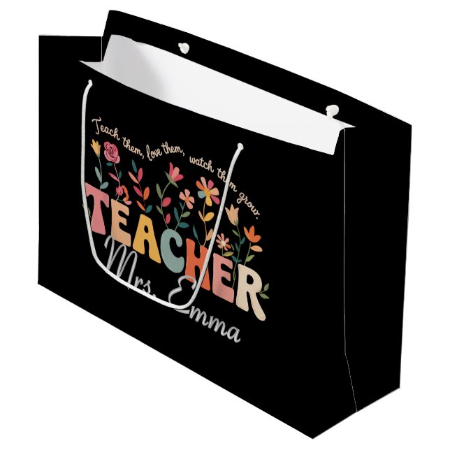 Personalised Groovy Flowers Teacher Custom Gift Large Gift Bag (Front Angled)