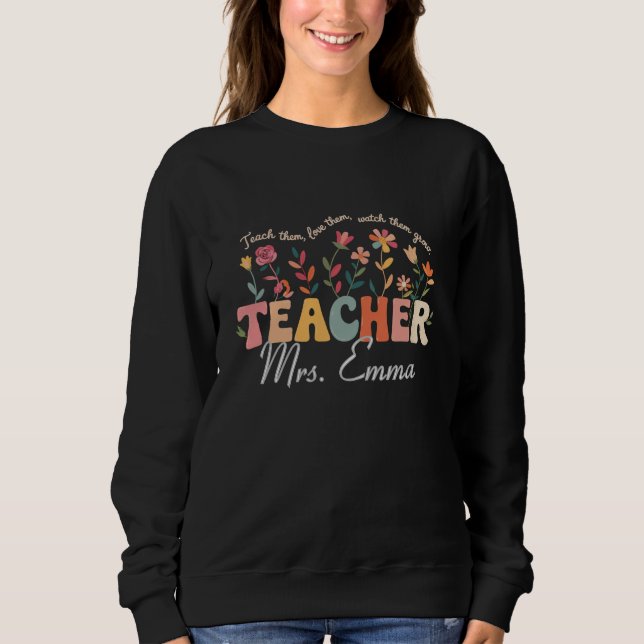 Personalised Groovy Flowers Teacher Custom Gift Sweatshirt (Front)