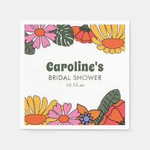 Personalised Groovy Pink Floral Bridal Shower  Napkin
