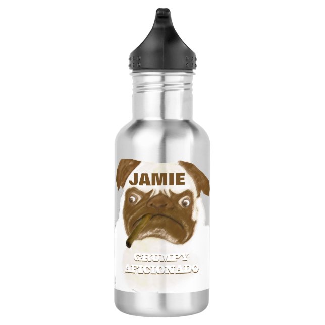 Personalised Grumpy AFICIONADO Puggy Cigar 532 Ml Water Bottle (Right)