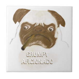Personalised Grumpy AFICIONADO Puggy Cigar Ceramic Tile
