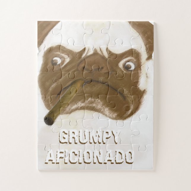 Personalised Grumpy AFICIONADO Puggy Cigar Jigsaw Puzzle (Vertical)
