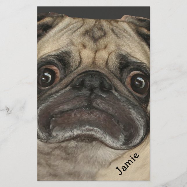 Personalised Grumpy Pug Stationery (Front)