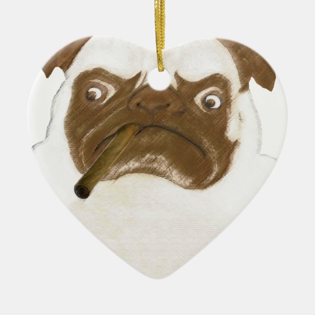 Personalised Grumpy Puggy with Cigar Ceramic Ornament (Front)