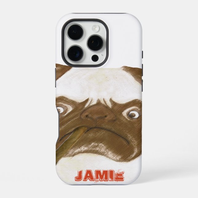 Personalised Grumpy Puggy with Cigar iPhone Case (Back)