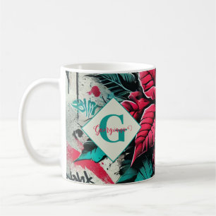 Personalised Grungy Poinsettia Floral Graffiti Coffee Mug