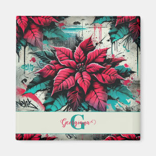 Personalised Grungy Poinsettia Floral Graffiti Magnet