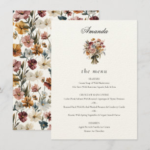 Personalised Guest Name Fall Flowers Wedding Menu