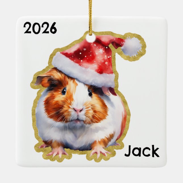 Personalised Guinea Pig with Santa Hat Ceramic Ornament (Back)