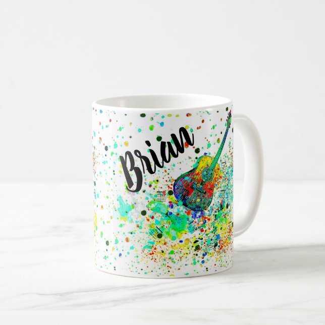 Personalised Guitar and chords splatter Coffee Mug (Front Right)