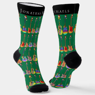Personalised Guitar Christmas Green Socks