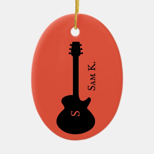 Personalised guitar-themed music ceramic ornament (Front)