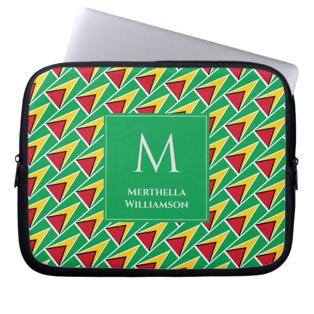 Personalised GUYANA FLAG Monogram Guyanese Laptop Sleeve (Front)