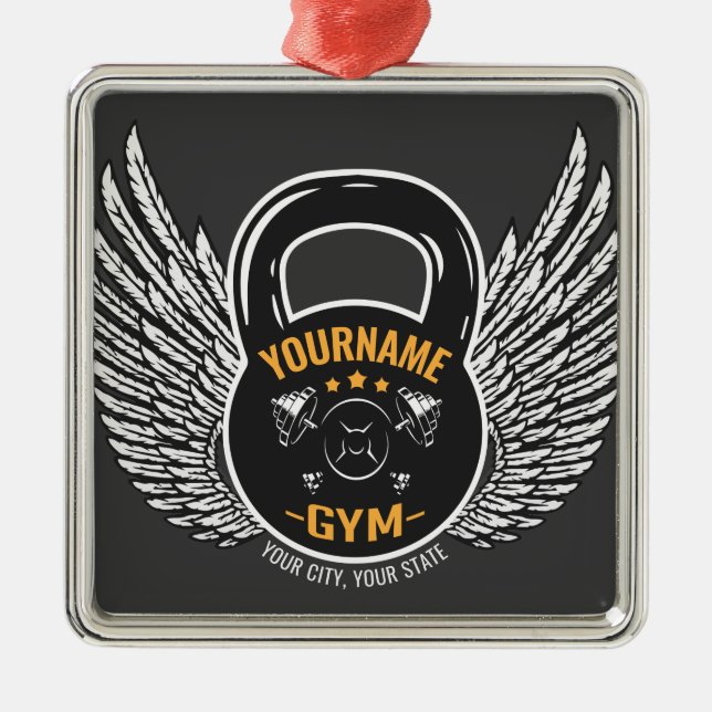 Personalised GYM Fitness Trainer Kettlebell  Metal Ornament (Front)