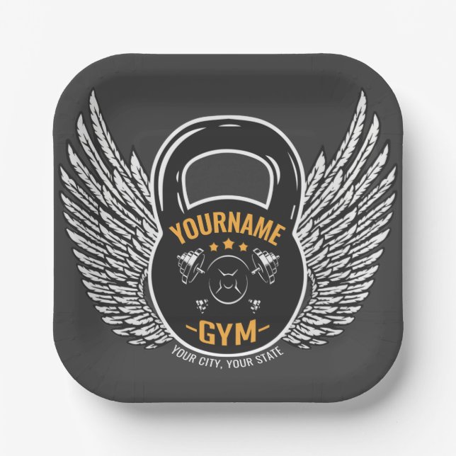 Personalised GYM Fitness Trainer Kettlebell  Paper Plate (Front)