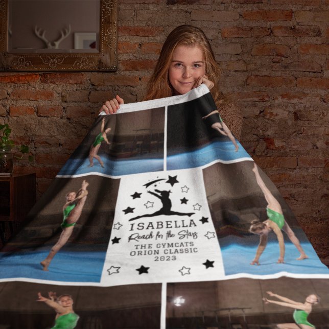 Personalised Gymnastics 6 Photo Collage Name Year Fleece Blanket (Creator Uploaded)
