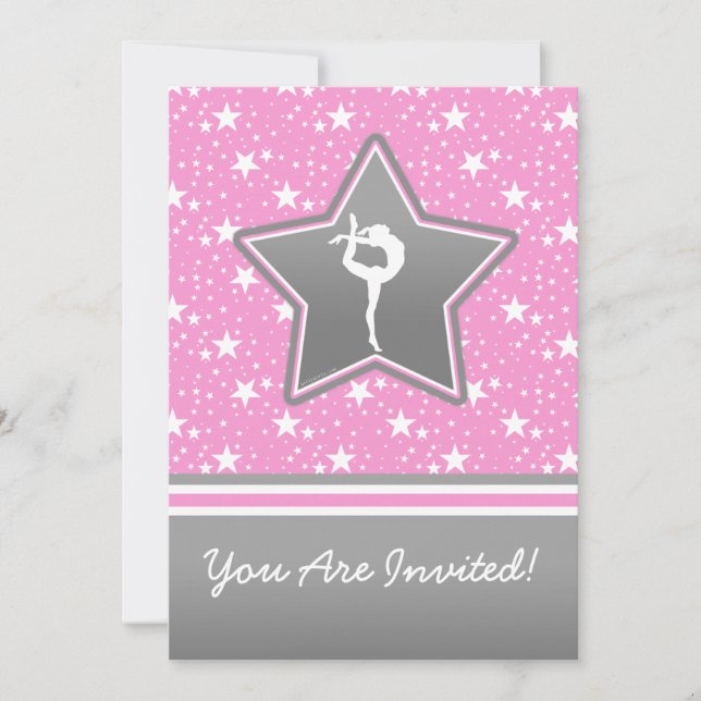 Personalised Gymnastics Among the Stars in Pink Invitation (Front)
