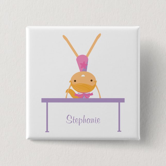 Personalised gymnastics balance beam kids button (Front)
