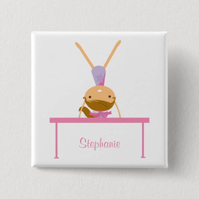 Personalised gymnastics balance beam kids button (Front)