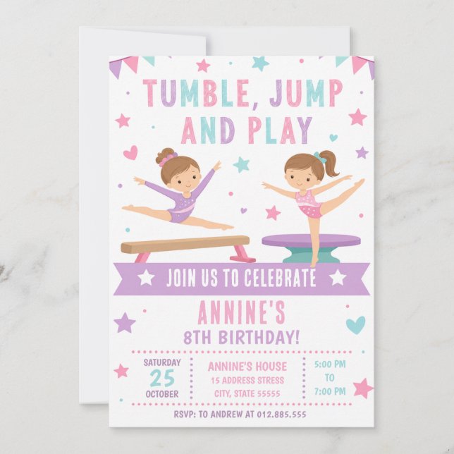 Personalised Gymnastics birthday Invitation (Front)