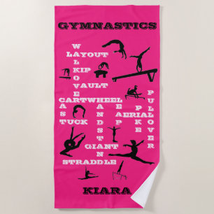 Personalised Gymnastics Crosswords Beach Towel