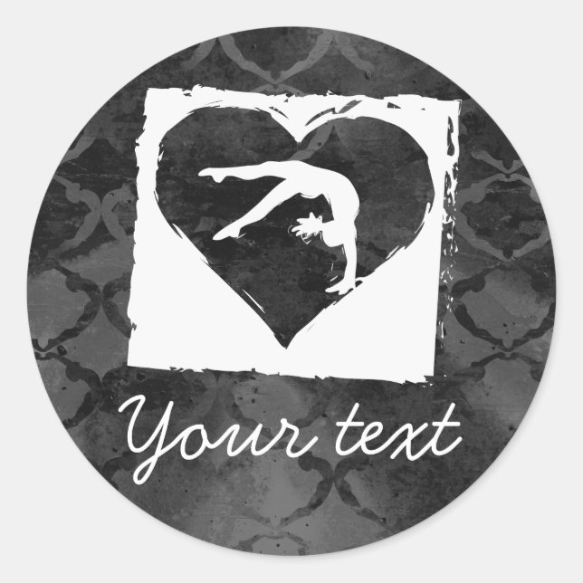 Personalised Gymnastics Dance Heart Grey Classic Round Sticker (Front)