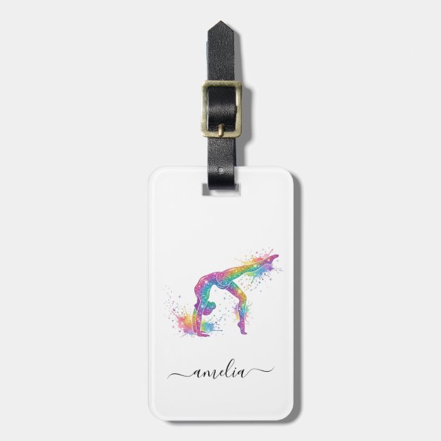 Personalised Gymnastics Glitter Luggage Tag (Front Vertical)